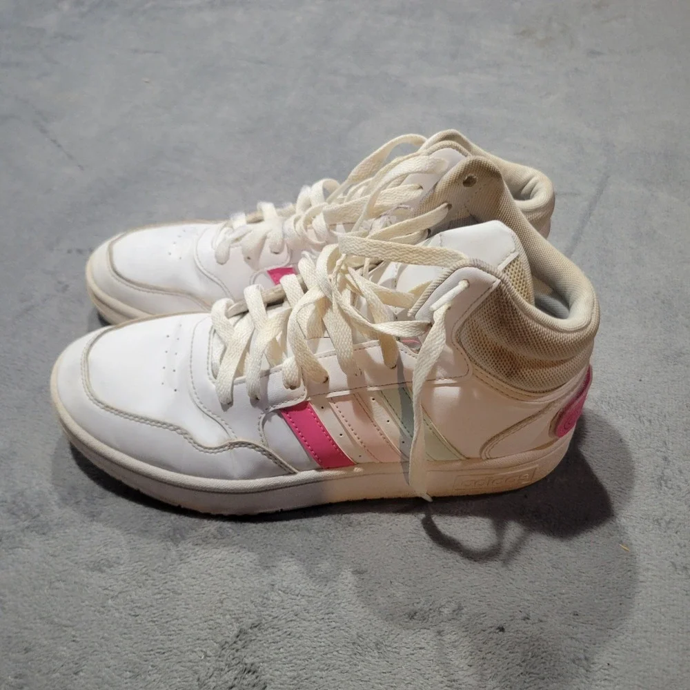 Adidas Hoops 3.0 Mid Womens 8.5 White Pink Pastel GX7 Basketball Sneaker Retro‎